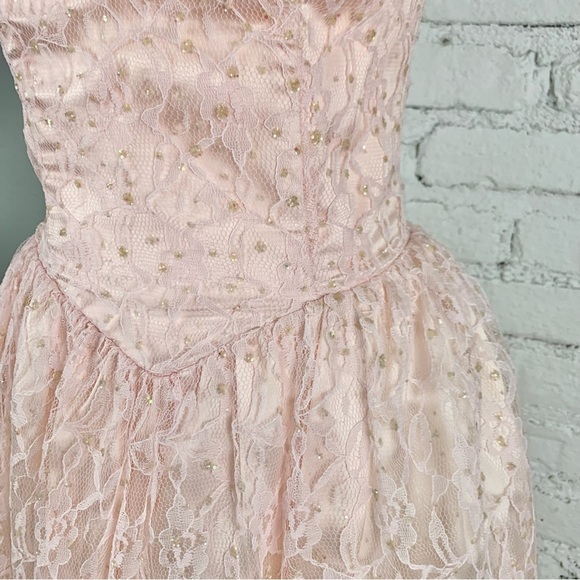 Gunne Sax Jessica McClintock Strapless Pink Glitter Sequin Lace Dress Nylon 7/8 - Picture 12 of 16